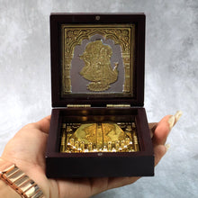 Golden Charan Paduka in Wooden Box – Spiritual Gift & Pooja Accessory