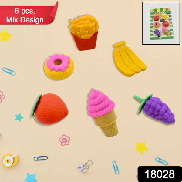 3D Food Fancy & Colorful Erasers – Cute Novelty Eraser Set for Kids & School Prize (1 Set / Mix Design & Color)