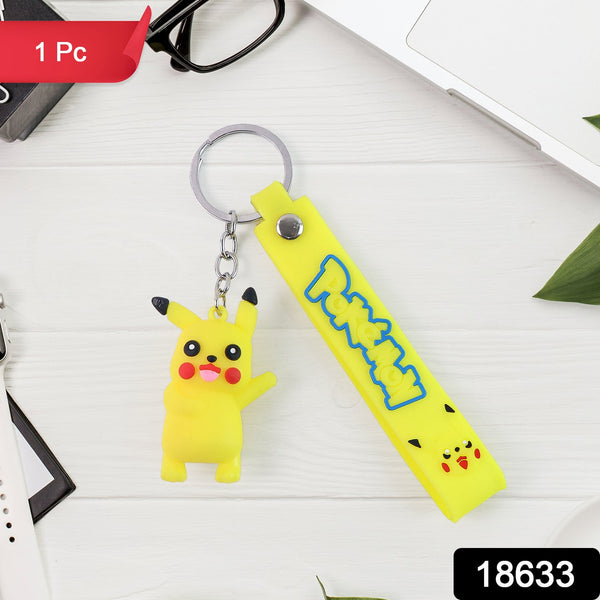 Cute Cartoon Silicone 3D Key Chain with Metal Hook & Strap (Pack of 1)