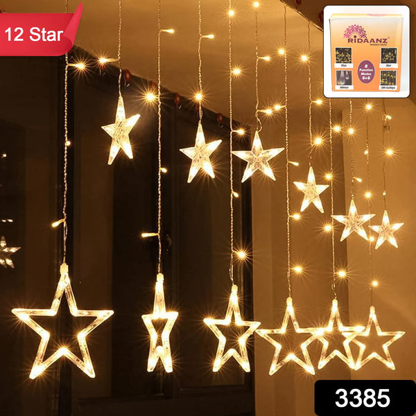 12 Stars LED Curtain String Lights with 8 Flashing Modes for Home Decoration, Diwali & Wedding LED Christmas Light Indoor and Outdoor Light ,Festival Decoration  (Warm White / With Box)
